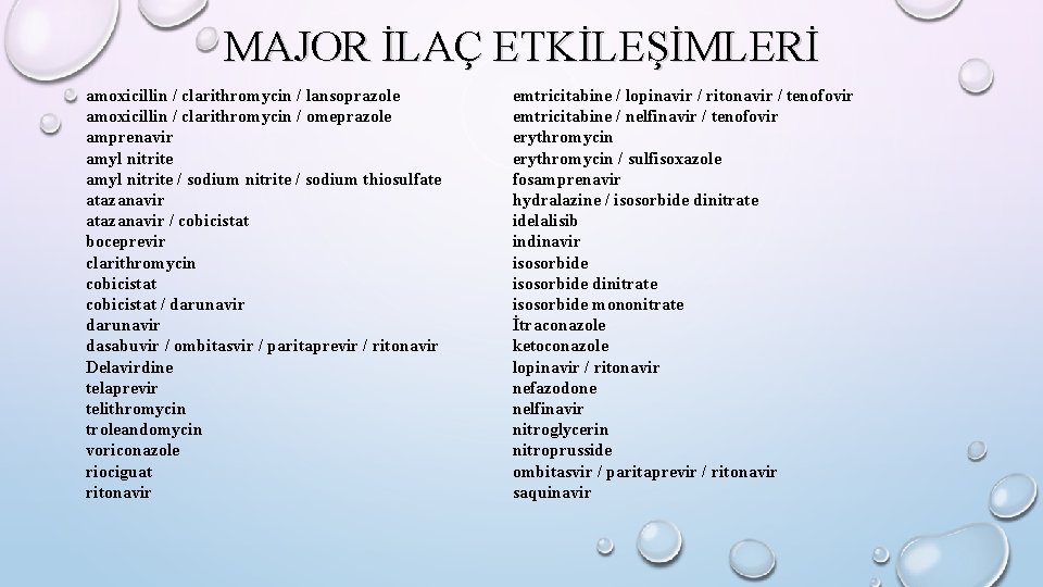 MAJOR İLAÇ ETKİLEŞİMLERİ amoxicillin / clarithromycin / lansoprazole amoxicillin / clarithromycin / omeprazole amprenavir