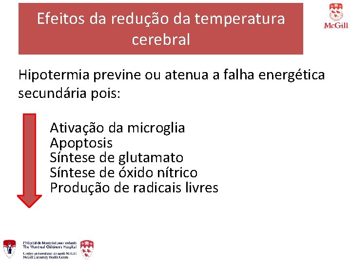 Efeitos da redução da temperatura cerebral Hipotermia previne ou atenua a falha energética secundária