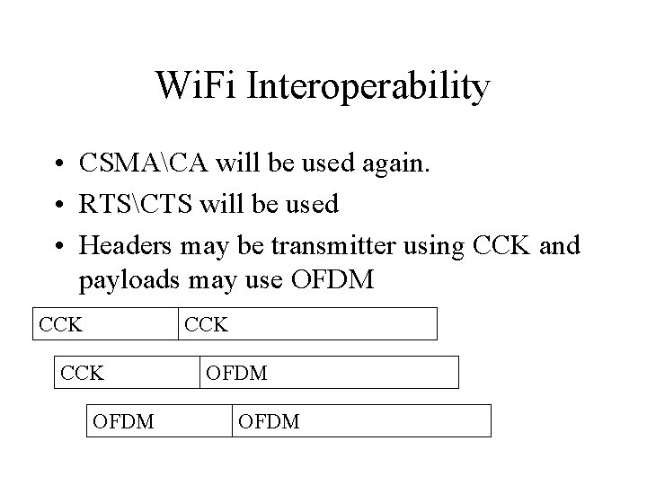 Wi. Fi Interoperability • CSMACA will be used again. • RTSCTS will be used