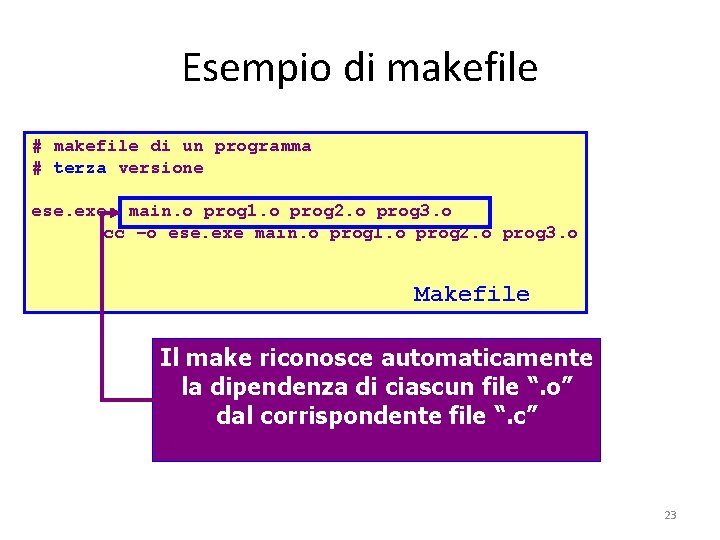 Esempio di makefile # makefile di un programma # terza versione ese. exe: main.