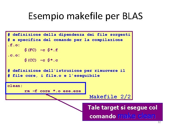 Esempio makefile per BLAS # definizione della dipendenza dei file sorgenti # e specifica