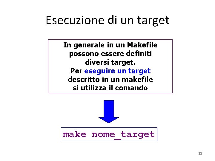 Esecuzione di un target In generale in un Makefile possono essere definiti diversi target.