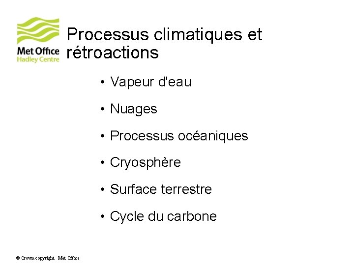 Processus climatiques et rétroactions • Vapeur d'eau • Nuages • Processus océaniques • Cryosphère