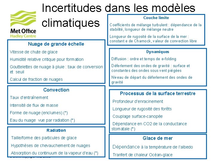 Incertitudes dans les modèles climatiques Couche limite Coefficients de mélange turbulent : dépendance de