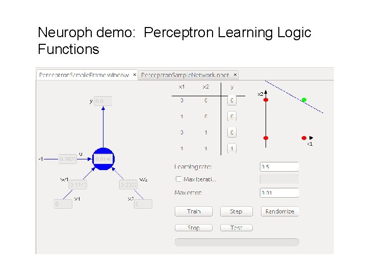 Neuroph demo: Perceptron Learning Logic Functions 