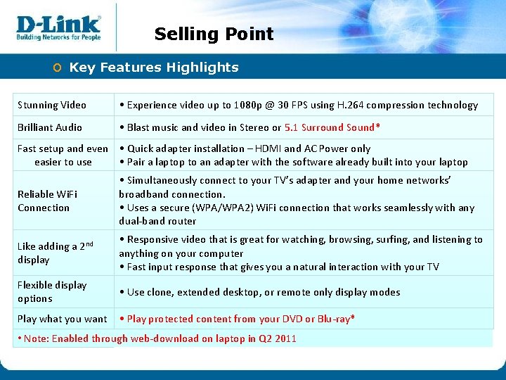 IPv 6 Selling Point o Key Features Highlights Stunning Video • Experience video up