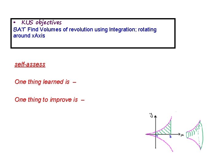  • KUS objectives BAT Find Volumes of revolution using Integration; rotating around x.