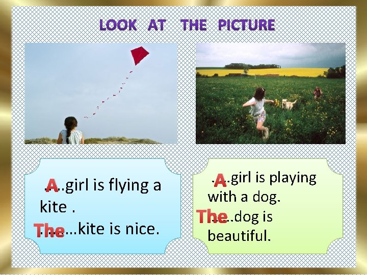. . …girl is flying a A kite. ………kite is nice. The . .