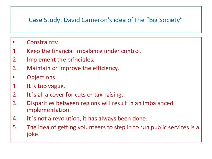 Case Study: David Cameron's idea of the “Big Society” • 1. 2. 3. 4.