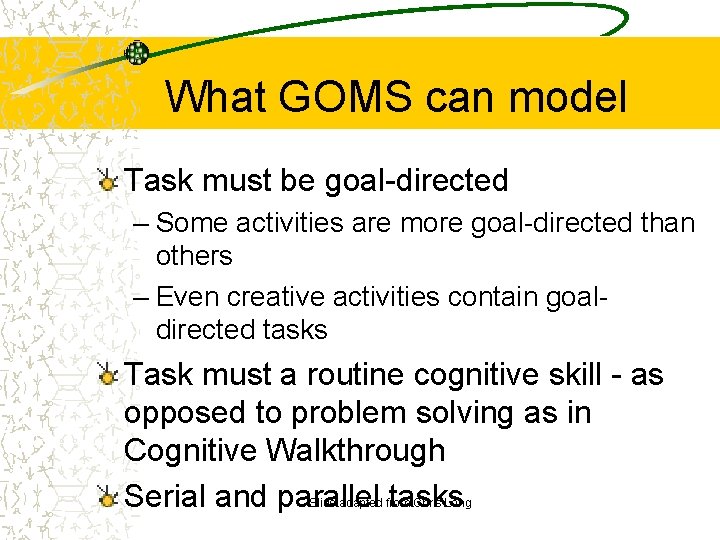 Goms Task Analysis SIMS 213 User Interface Design Development Marti Hearst