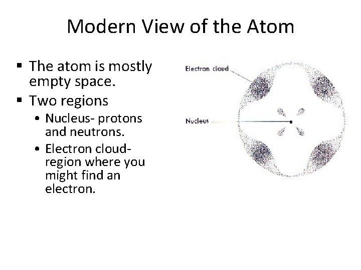 Modern View of the Atom § The atom is mostly empty space. § Two