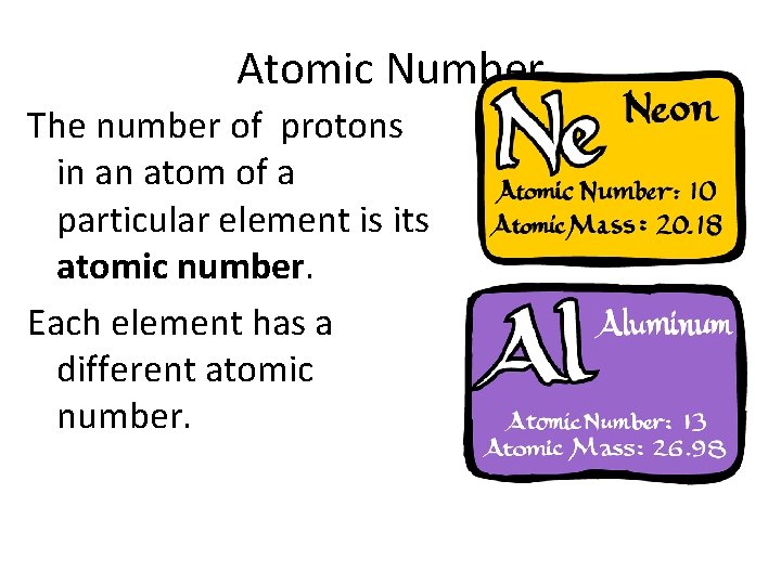 Atomic Number The number of protons in an atom of a particular element is