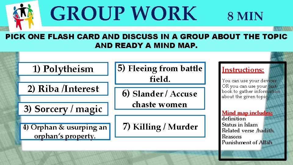 GROUP WORK 8 MIN PICK ONE FLASH CARD AND DISCUSS IN A GROUP ABOUT