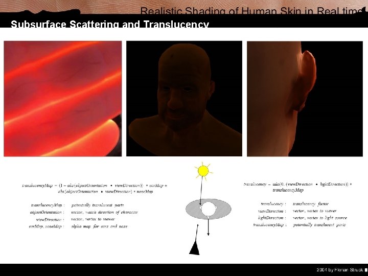 Subsurface Scattering and Translucency Subsurface Scattering • Reflections between layers of the skin • Subsurface Scattering and Translucency Subsurface Scattering • Reflections between layers of the skin •