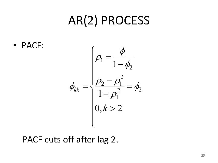 AR(2) PROCESS • PACF: PACF cuts off after lag 2. 25 