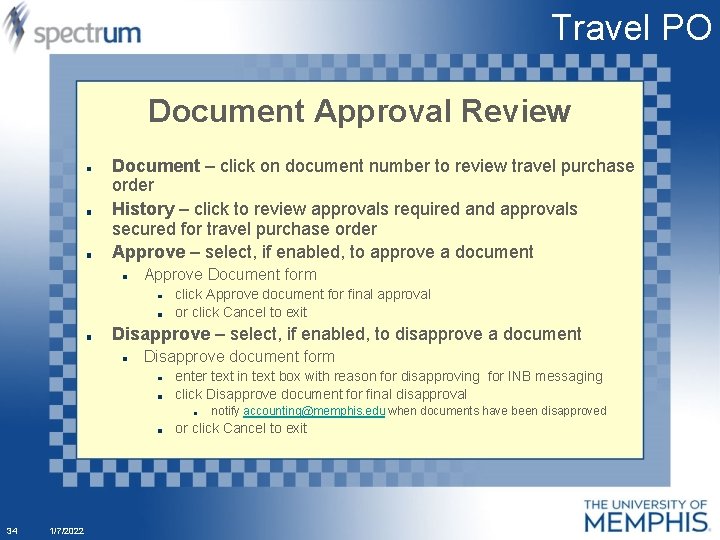 Travel PO Document Approval Review Document – click on document number to review travel