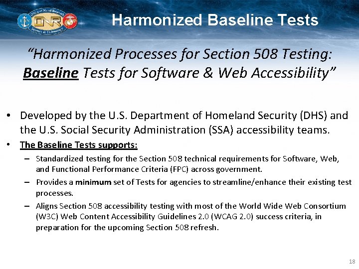 Harmonized Baseline Tests “Harmonized Processes for Section 508 Testing: Baseline Tests for Software &