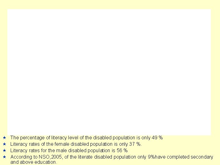  « « The percentage of literacy level of the disabled population is only