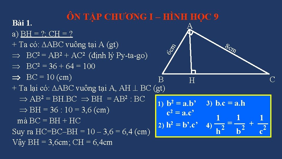 ÔN TẬP CHƯƠNG I – HÌNH HỌC 9 6 cm Bài 1. A a)