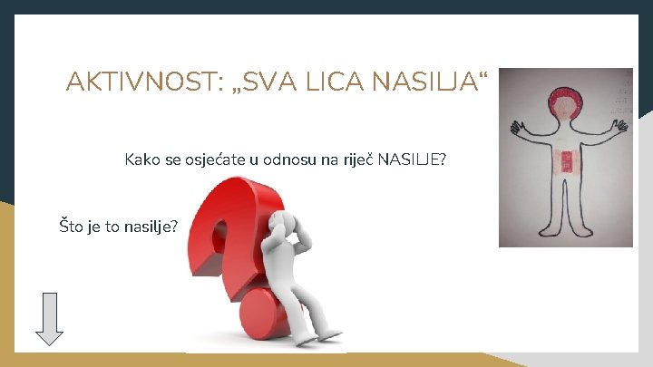 AKTIVNOST: „SVA LICA NASILJA“ Kako se osjećate u odnosu na riječ NASILJE? Što je