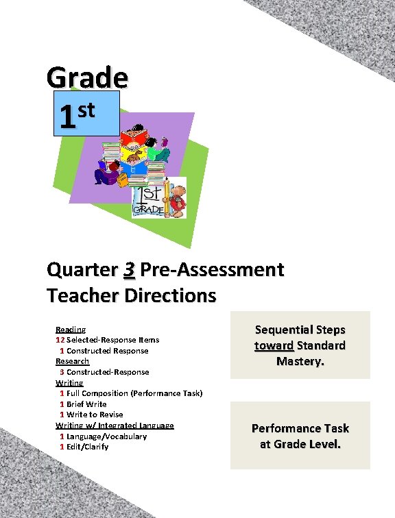 Grade st 1 Quarter 3 Pre-Assessment Teacher Directions Reading 12 Selected-Response Items 1 Constructed