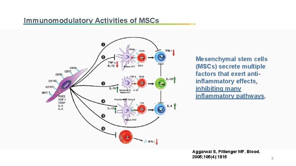 Immunomodulatory Activities of MSCs Mesenchymal stem cells (MSCs) secrete multiple factors that exert antiinflammatory