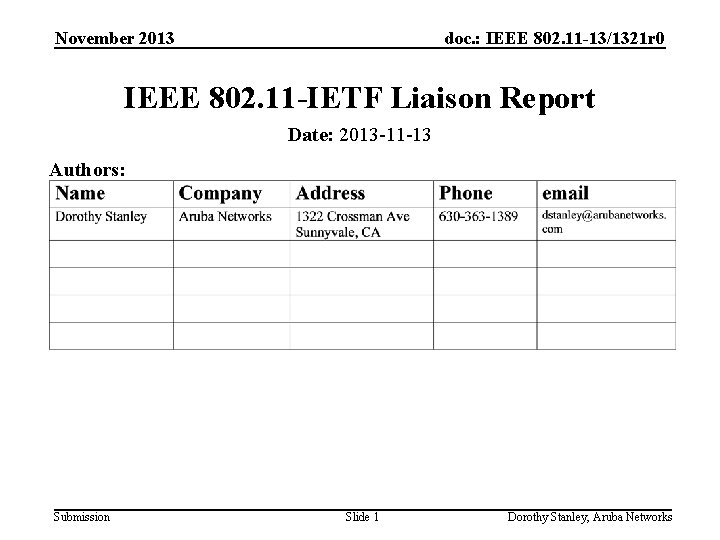 November 2013 doc. : IEEE 802. 11 -13/1321 r 0 IEEE 802. 11 -IETF