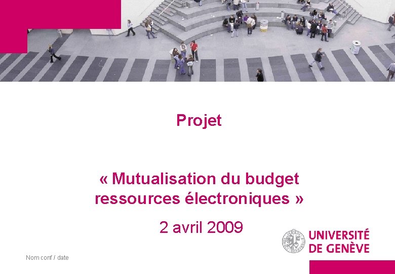 Projet « Mutualisation du budget ressources électroniques » 2 avril 2009 Nom conf /