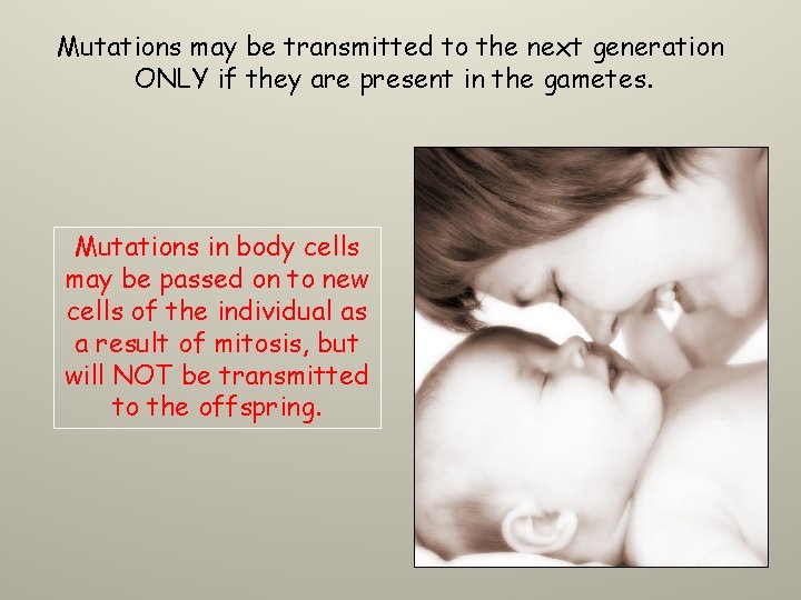 Mutations may be transmitted to the next generation ONLY if they are present in