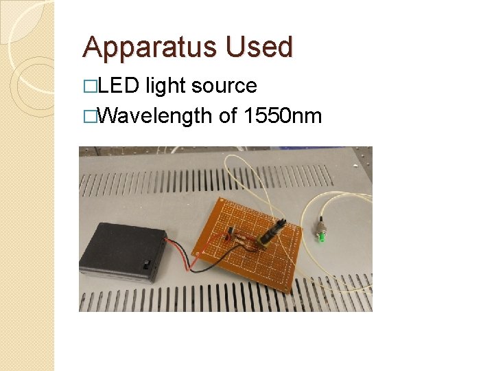 Apparatus Used �LED light source �Wavelength of 1550 nm 