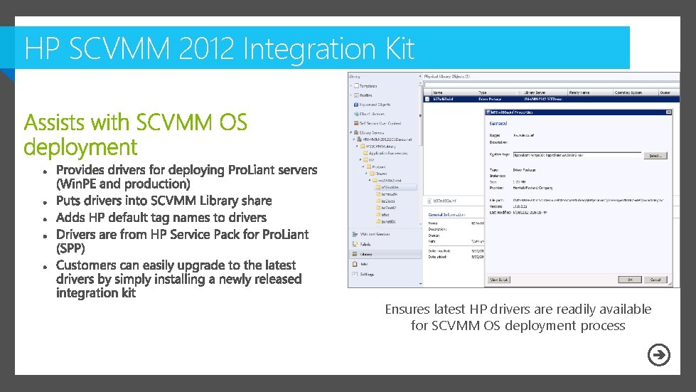 HP SCVMM 2012 Integration Kit Ensures latest HP drivers are readily available for SCVMM