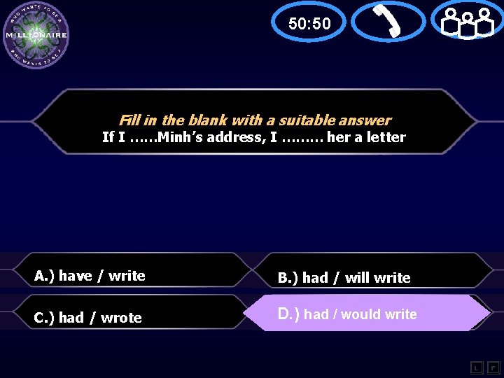 50: 50 Fill in the blank with a suitable answer If I ……Minh’s address,