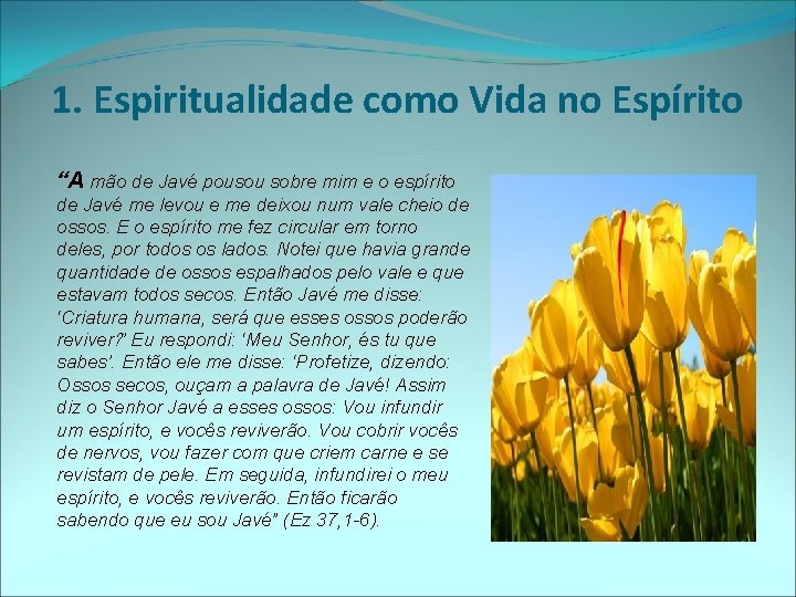 1. Espiritualidade como Vida no Espírito “A mão de Javé pousou sobre mim e