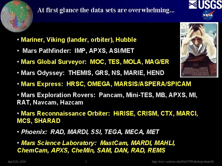 At first glance the data sets are overwhelming. . . • Mariner, Viking (lander,