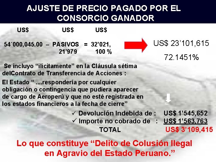 AJUSTE DE PRECIO PAGADO POR EL CONSORCIO GANADOR US$ US$ 54´ 000, 045. 00