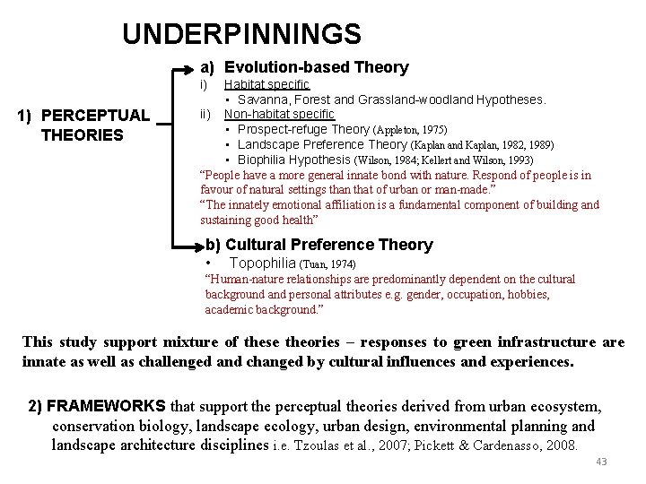 UNDERPINNINGS a) Evolution-based Theory i) 1) PERCEPTUAL THEORIES Habitat specific • Savanna, Forest and