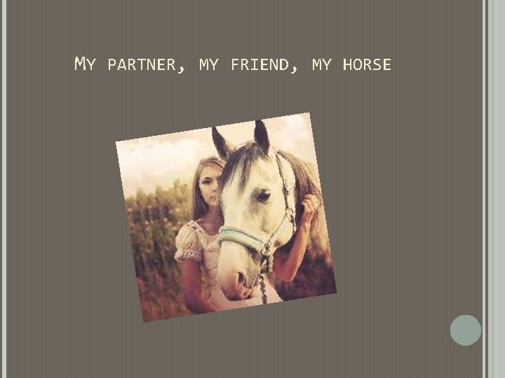 MY PARTNER, MY FRIEND, MY HORSE MY PARTNER, MY FRIEND, MY HORSE