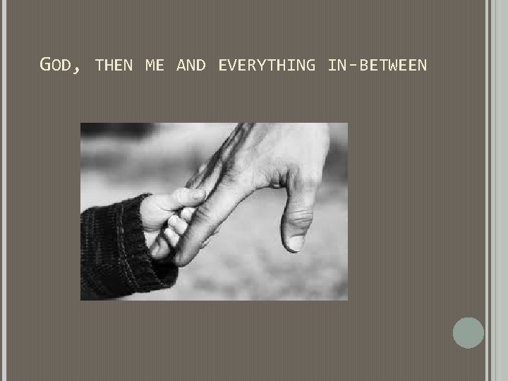 GOD, THEN ME AND EVERYTHING IN-BETWEEN GOD, THEN ME AND EVERYTHING IN-BETWEEN