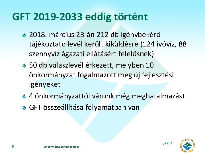 GFT 2019 -2033 eddig történt 2018. március 23 -án 212 db igénybekérő tájékoztató levél