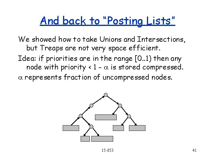 And back to “Posting Lists” We showed how to take Unions and Intersections, but