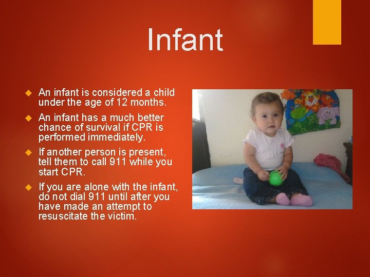 Infant An infant is considered a child under the age of 12 months. An