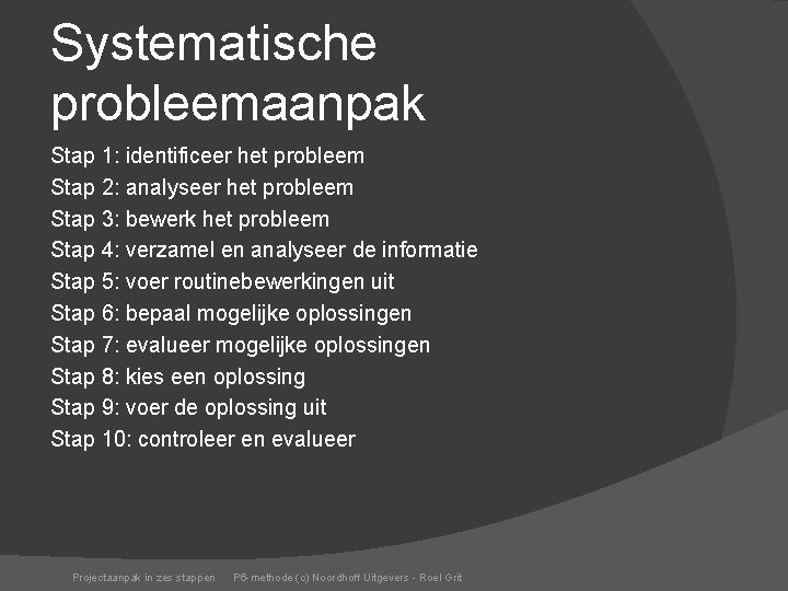 Systematische probleemaanpak Stap 1: identificeer het probleem Stap 2: analyseer het probleem Stap 3: