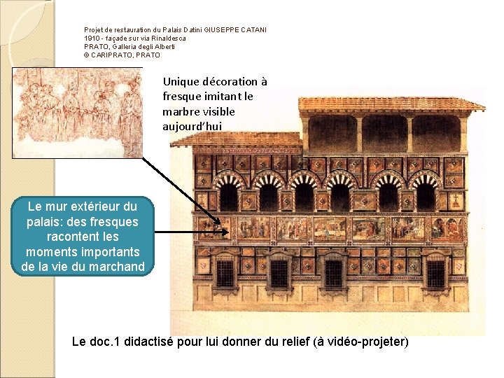 Projet de restauration du Palais Datini GIUSEPPE CATANI 1910 - façade sur via Rinaldesca