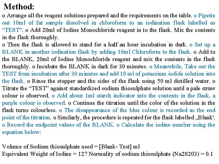 Method: o Arrange all the reagent solutions prepared and the requirements on the table.