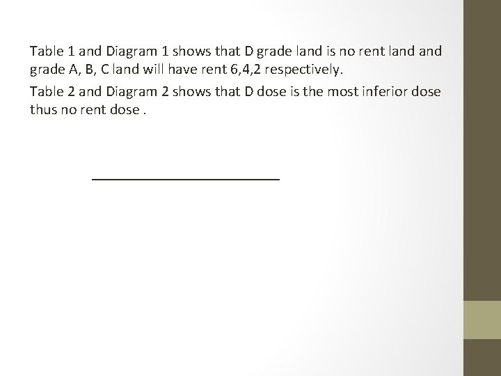 Table 1 and Diagram 1 shows that D grade land is no rent land