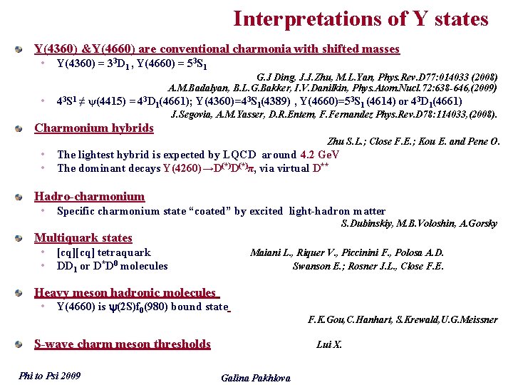 Interpretations of Y states Y(4360) &Y(4660) are conventional charmonia with shifted masses • Y(4360)