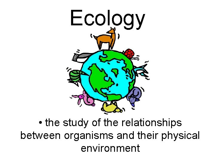 Ecology • the study of the relationships between organisms and their physical environment Ecology • the study of the relationships between organisms and their physical environment