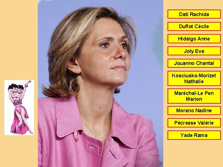 Dati Rachida Duflot Cécile Hidalgo Anne Joly Eva Jouanno Chantal Kosciusko-Morizet Nathalie Maréchal-Le Pen