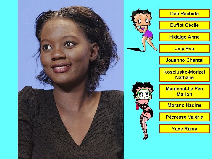 Dati Rachida Duflot Cécile Hidalgo Anne Joly Eva Jouanno Chantal Kosciusko-Morizet Nathalie Maréchal-Le Pen