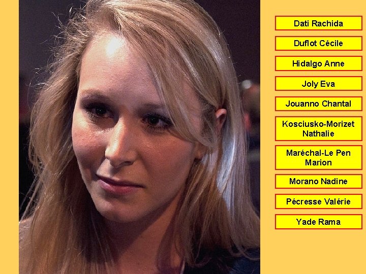 Dati Rachida Duflot Cécile Hidalgo Anne Joly Eva Jouanno Chantal Kosciusko-Morizet Nathalie Maréchal-Le Pen